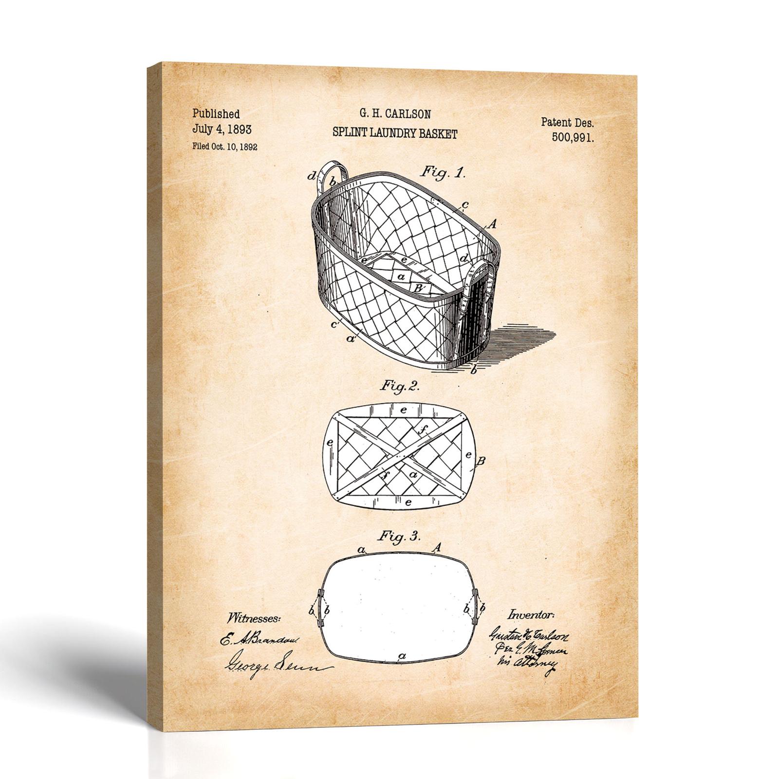 Laundry basket patent canvas print by Crossroads Home Decor
