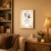 Laundry basket patent print canvas wall art displayed in a mudroom