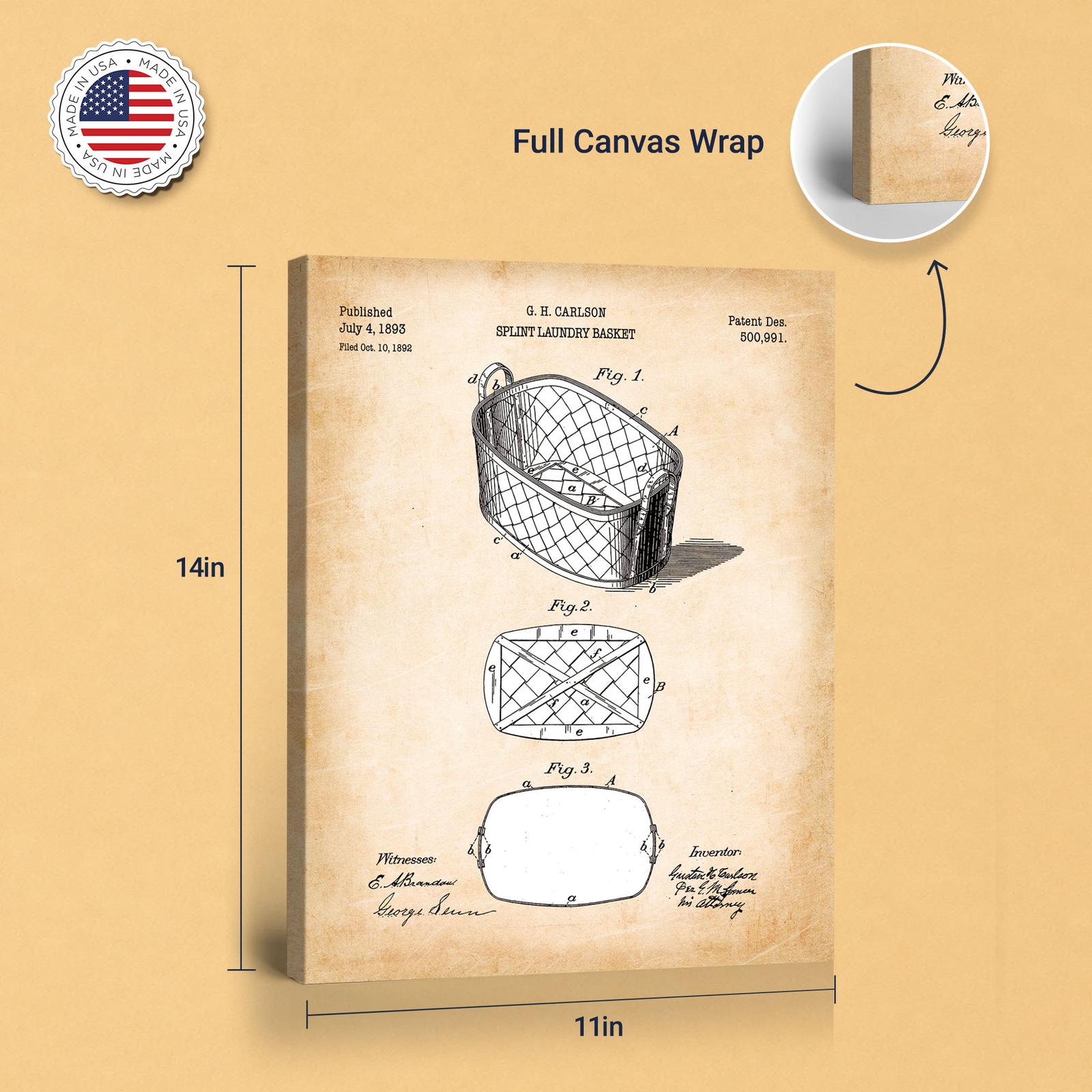 Laundry basket patent art - gallery wrapped canvas edge detail
