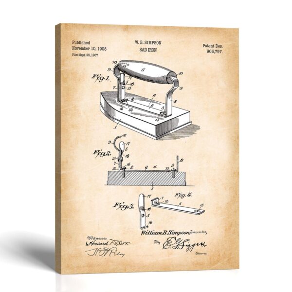 Antique clothes iron patent canvas print by Crossroads Home Decor