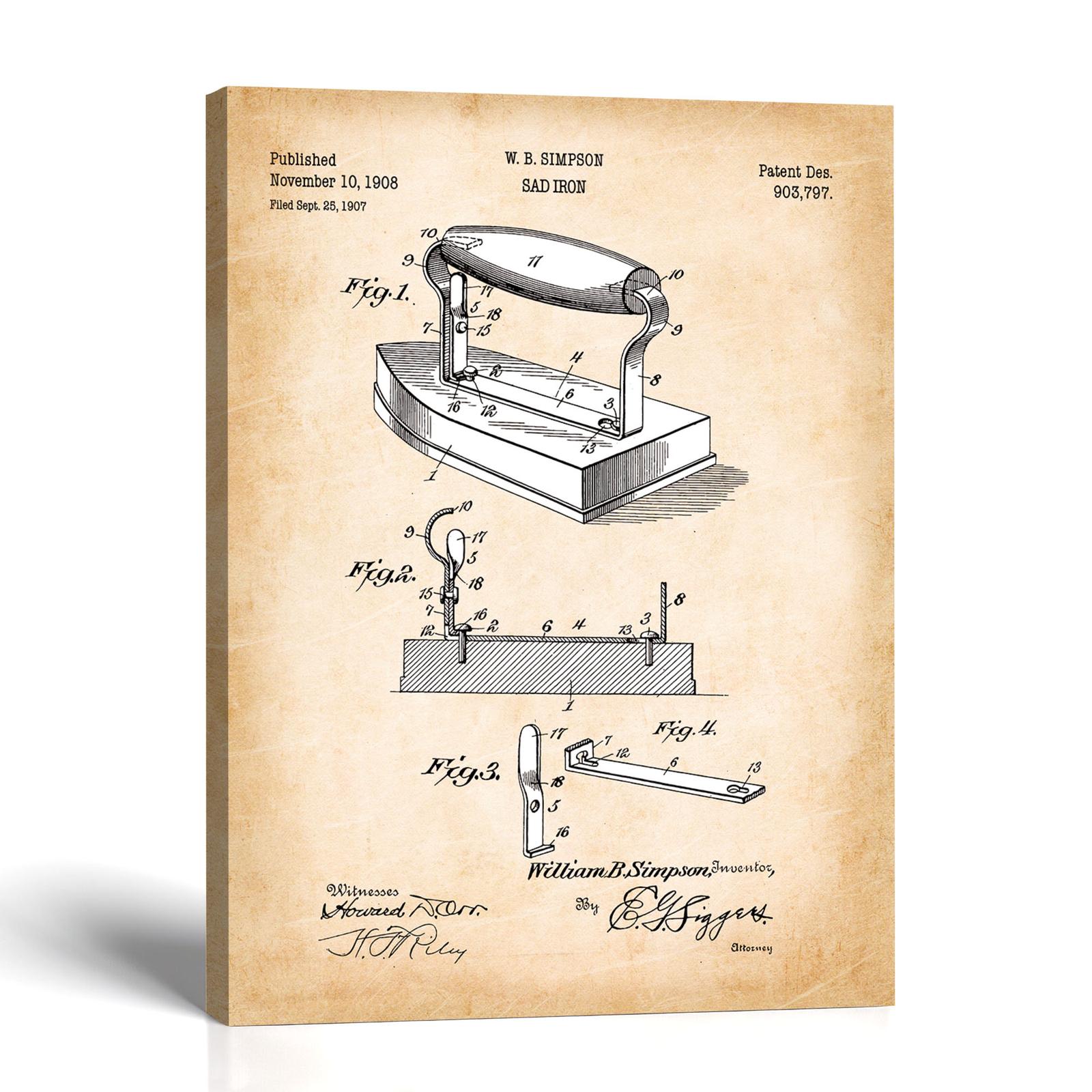 Antique clothes iron patent canvas print by Crossroads Home Decor