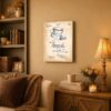 Antique sad iron patent canvas wall art displayed in an entryway