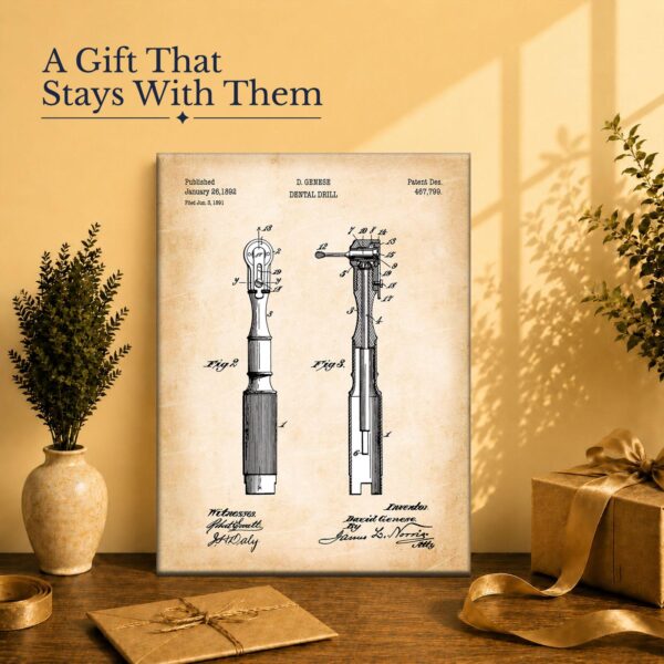Dental drill patent gift - canvas print for a dentist or hygienist