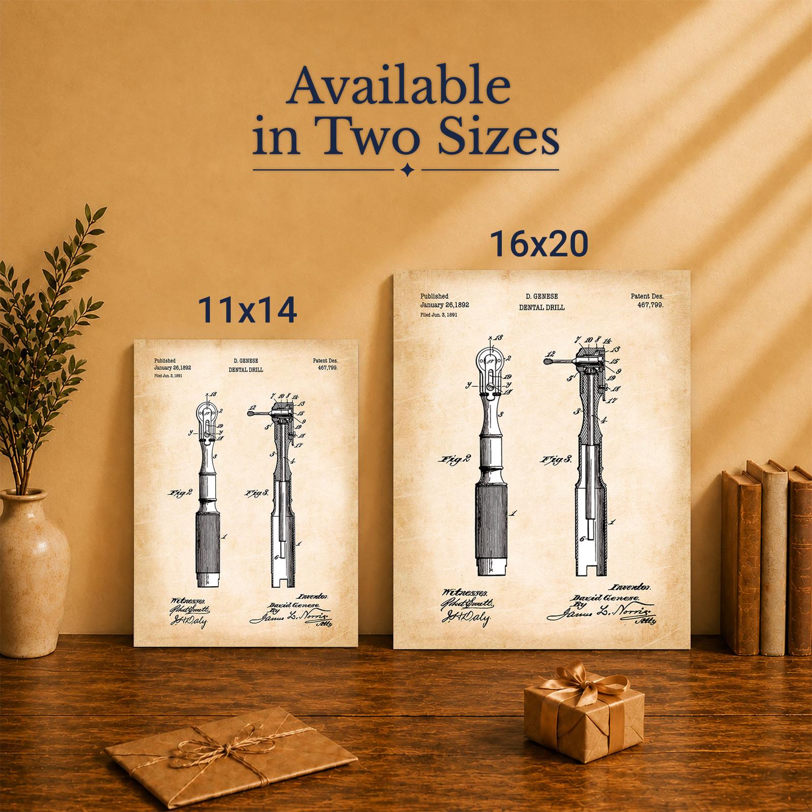 Dental drill patent canvas art - Made in USA family-owned office decor