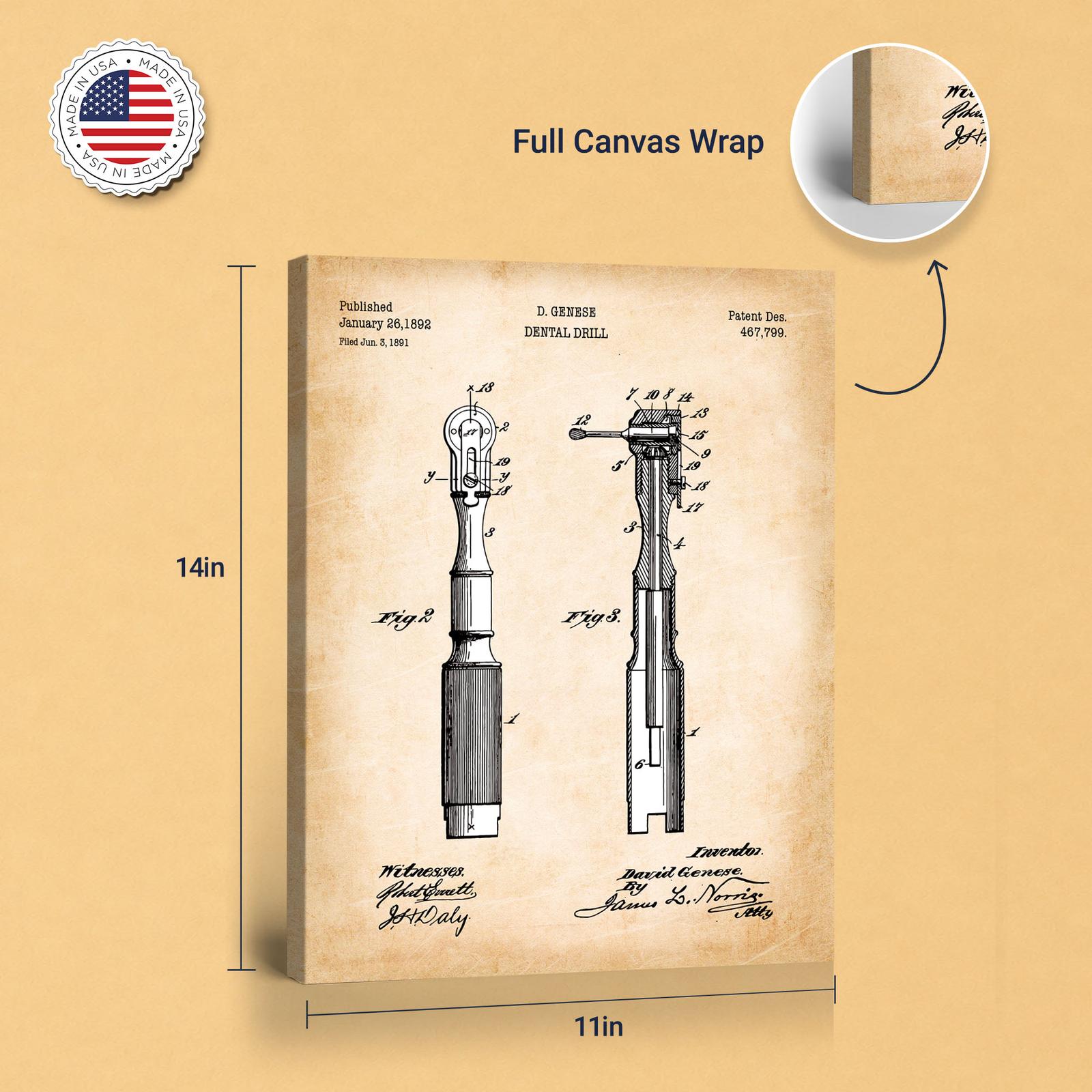 Dental drill patent canvas - gallery wrapped canvas edge detail