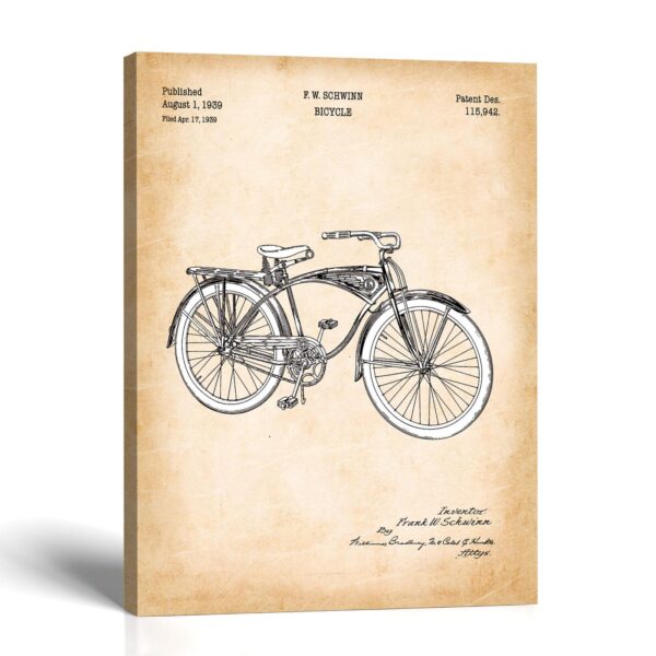 Schwinn bicycle patent canvas print - 1939 design patent by Crossroads Home Decor