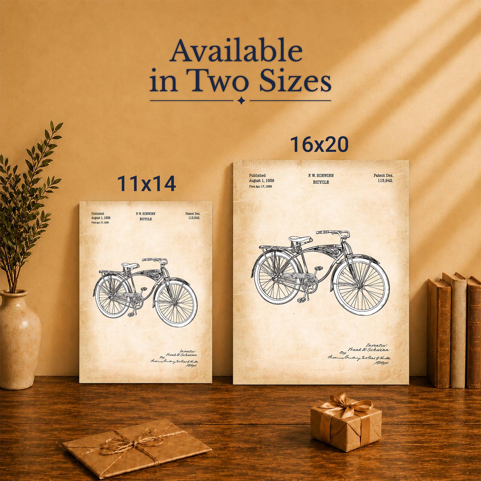 1939 Schwinn bicycle patent canvas art - Made in USA family-owned wall decor