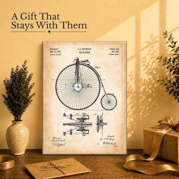 Velocipede patent gift - canvas print for a cyclist or patent-print collector