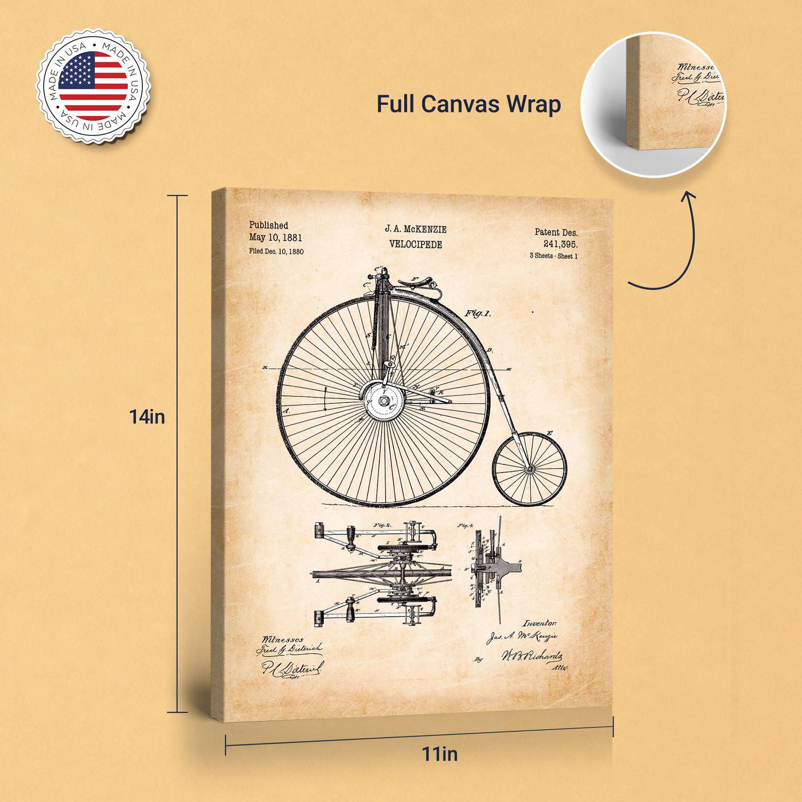 Velocipede patent canvas - gallery wrapped canvas edge detail