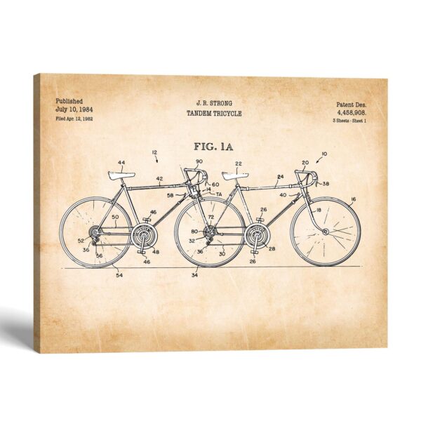 Tandem tricycle patent canvas print - 1984 bicycle design by Crossroads Home Decor