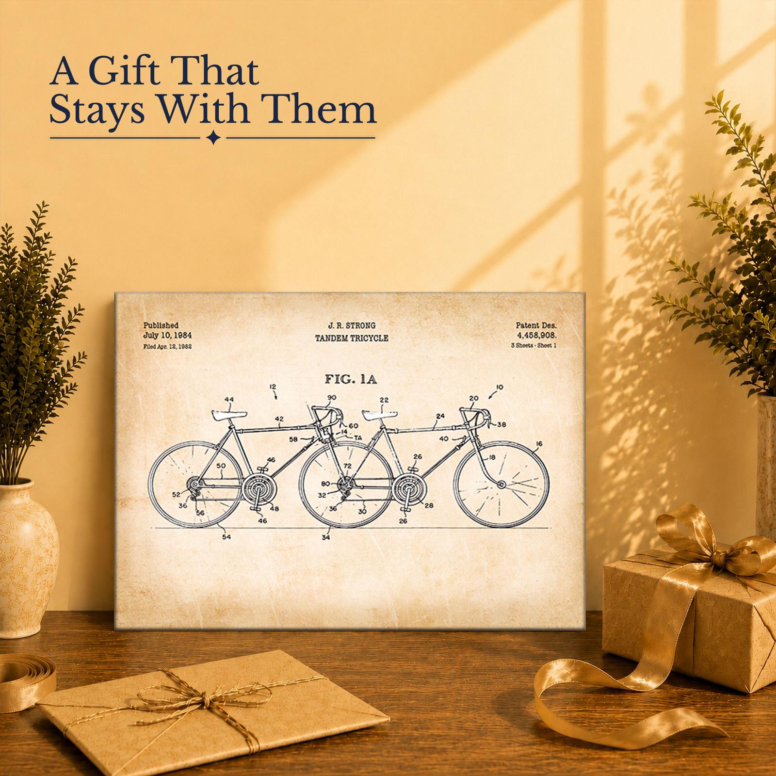 Tandem tricycle patent gift - canvas print for a cyclist or patent-print collector