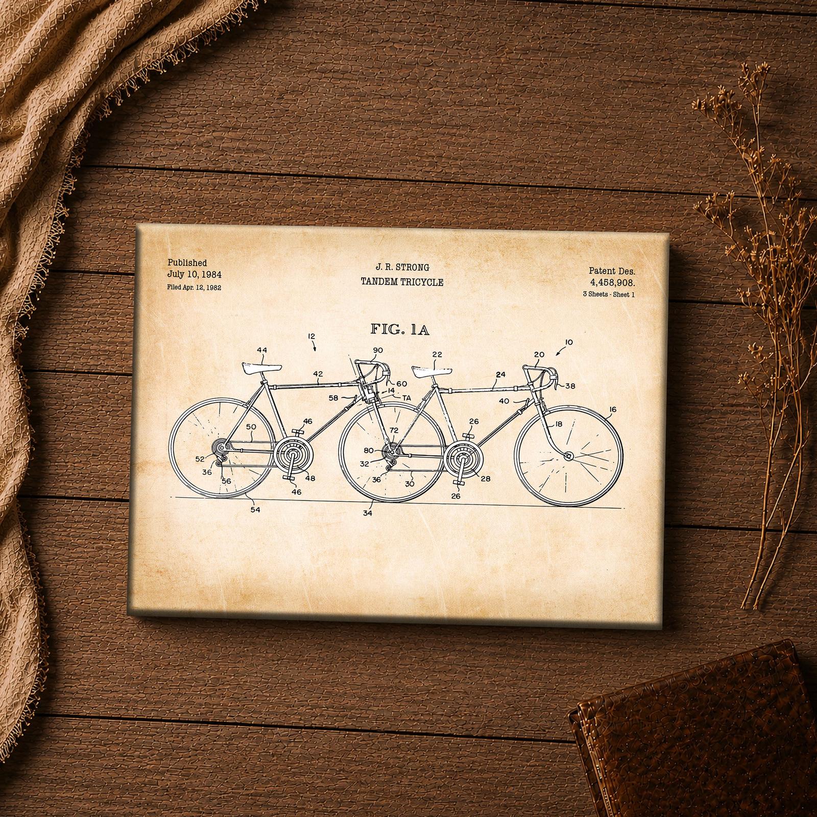 1984 tandem tricycle patent canvas print - bicycle built for two blueprint art