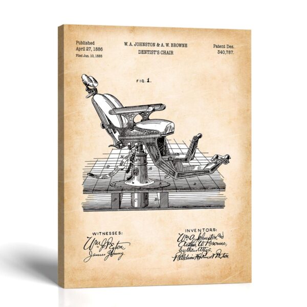 Dental chair patent canvas print - 1886 design patent by Crossroads Home Decor