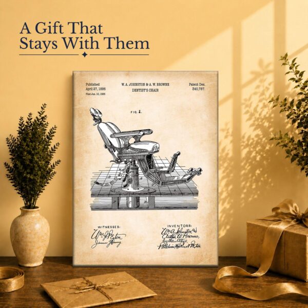 Dental chair patent gift - canvas print for a dentist or hygienist