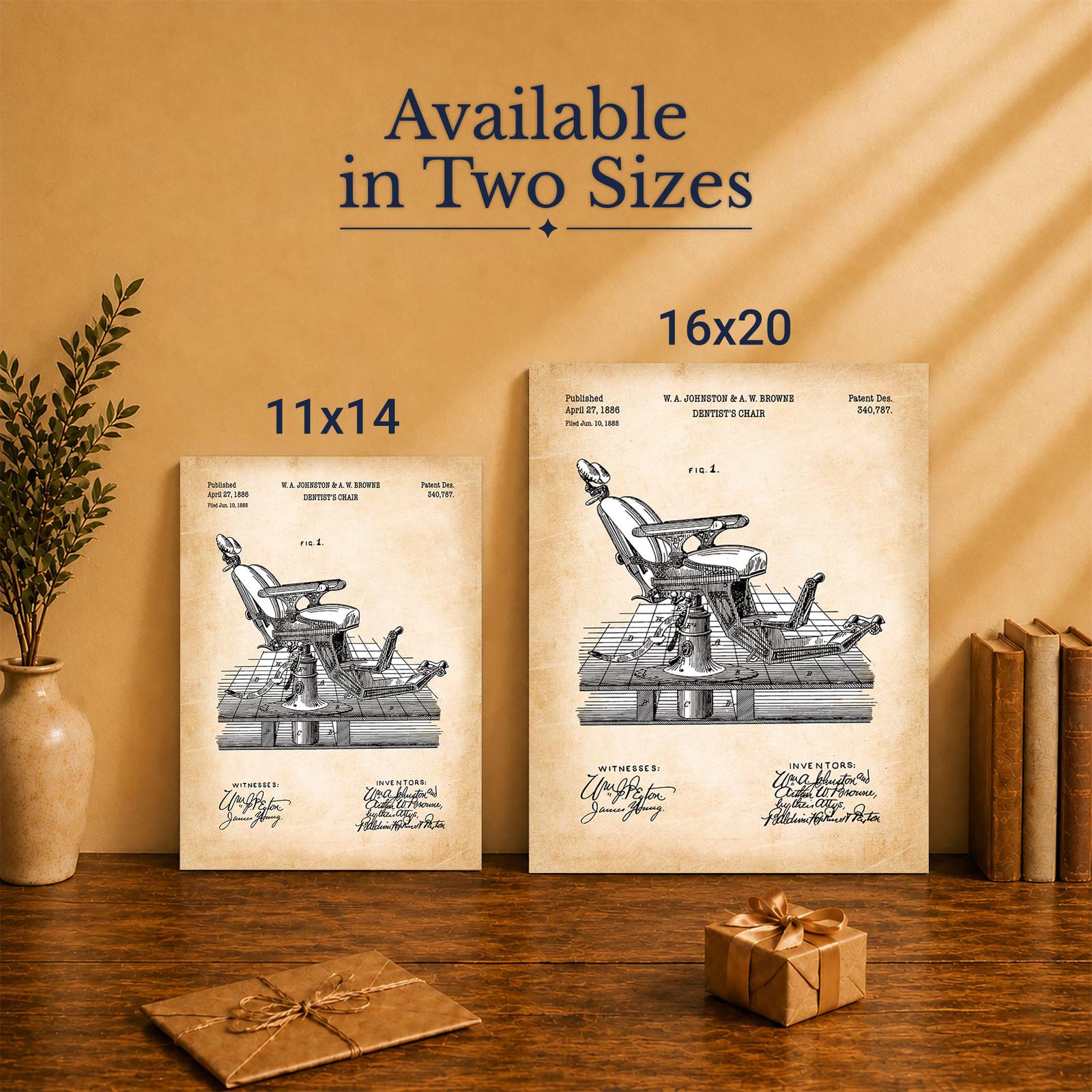 C2393C-5 Dental chair patent canvas art - Made in USA family-owned office decor