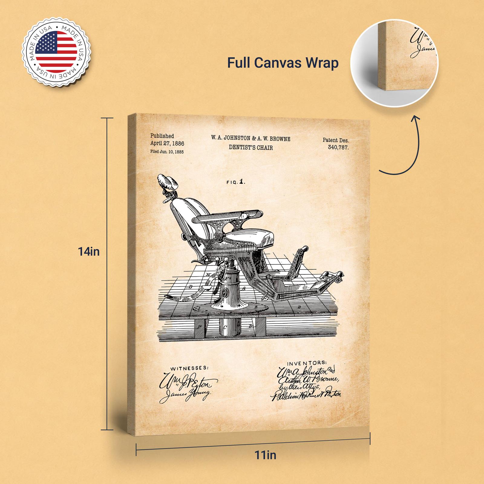 C2393C-8-11X14 Dental chair patent canvas - gallery wrapped canvas edge detail