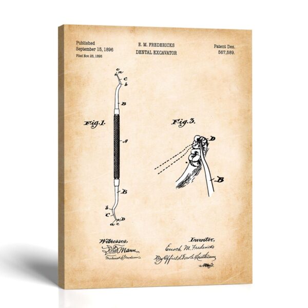 Dental excavator patent canvas print - 1896 hand-tool design by Crossroads Home Decor