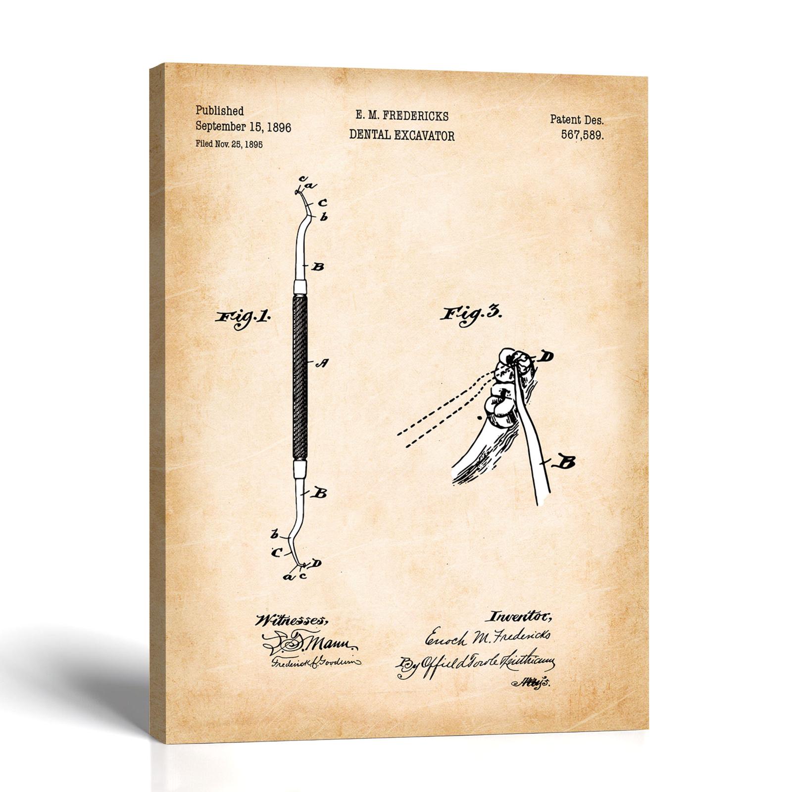 Dental excavator patent canvas print - 1896 hand-tool design by Crossroads Home Decor
