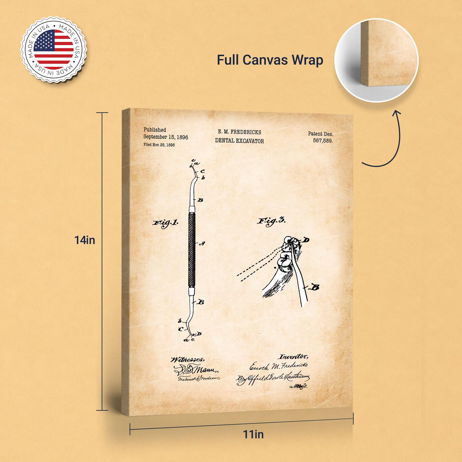 Dental excavator patent canvas - gallery wrapped canvas edge detail