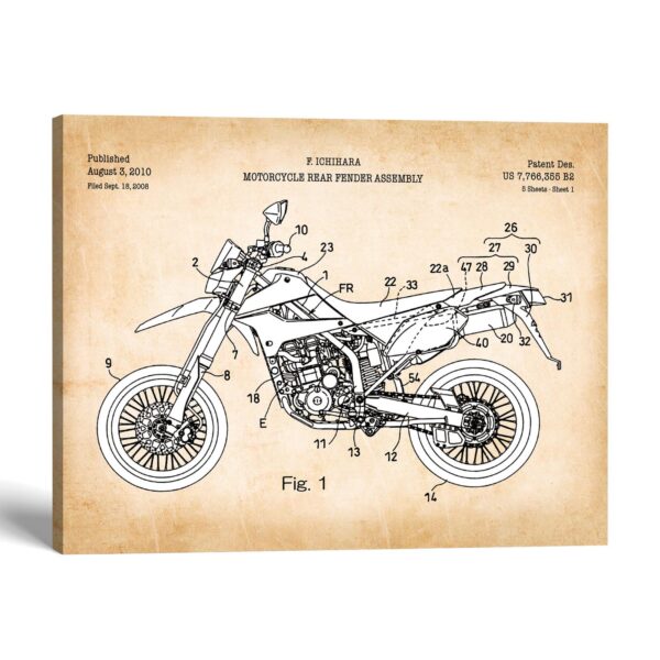 Dirt bike patent canvas print - 2010 patent by Crossroads Home Decor