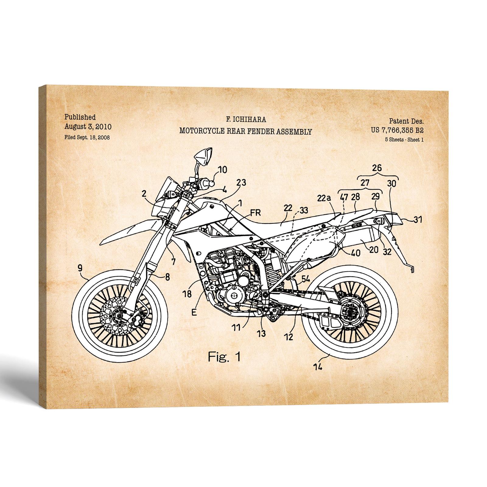 Dirt bike patent canvas print - 2010 patent by Crossroads Home Decor