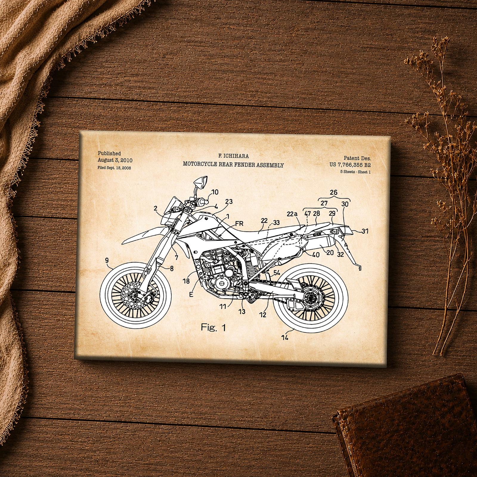 2010 dirt bike patent canvas print - vintage motorcycle blueprint wall art