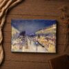 The Boulevard Montmartre at Night canvas print - Pissarro's rain-slicked Paris boulevard detail