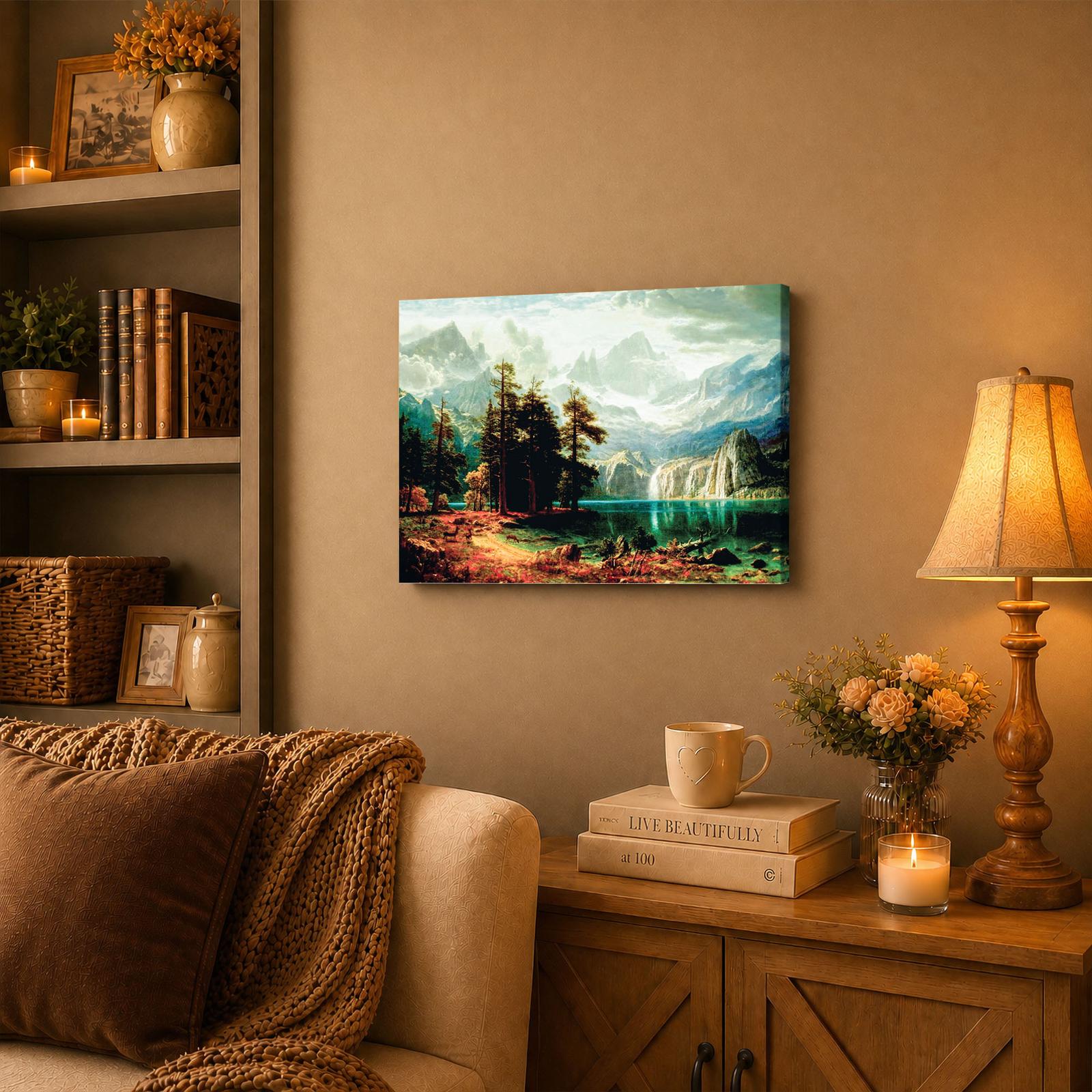 C2410C-3-11x14-1 Sierra Nevada Bierstadt canvas wall art displayed in a living room