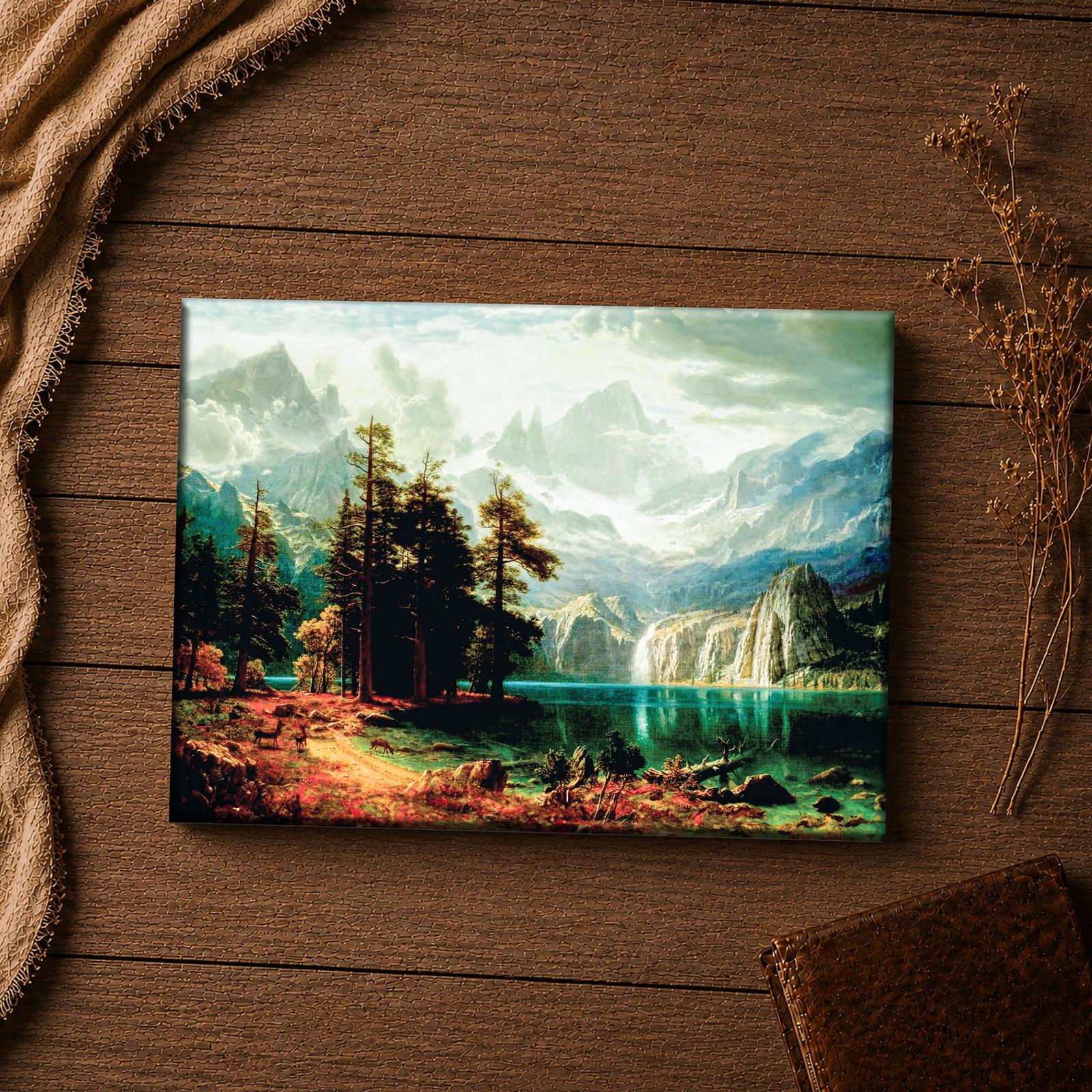 C2410C-4-11x14-1 Sierra Nevada canvas print close-up - mountain lake, waterfall and deer