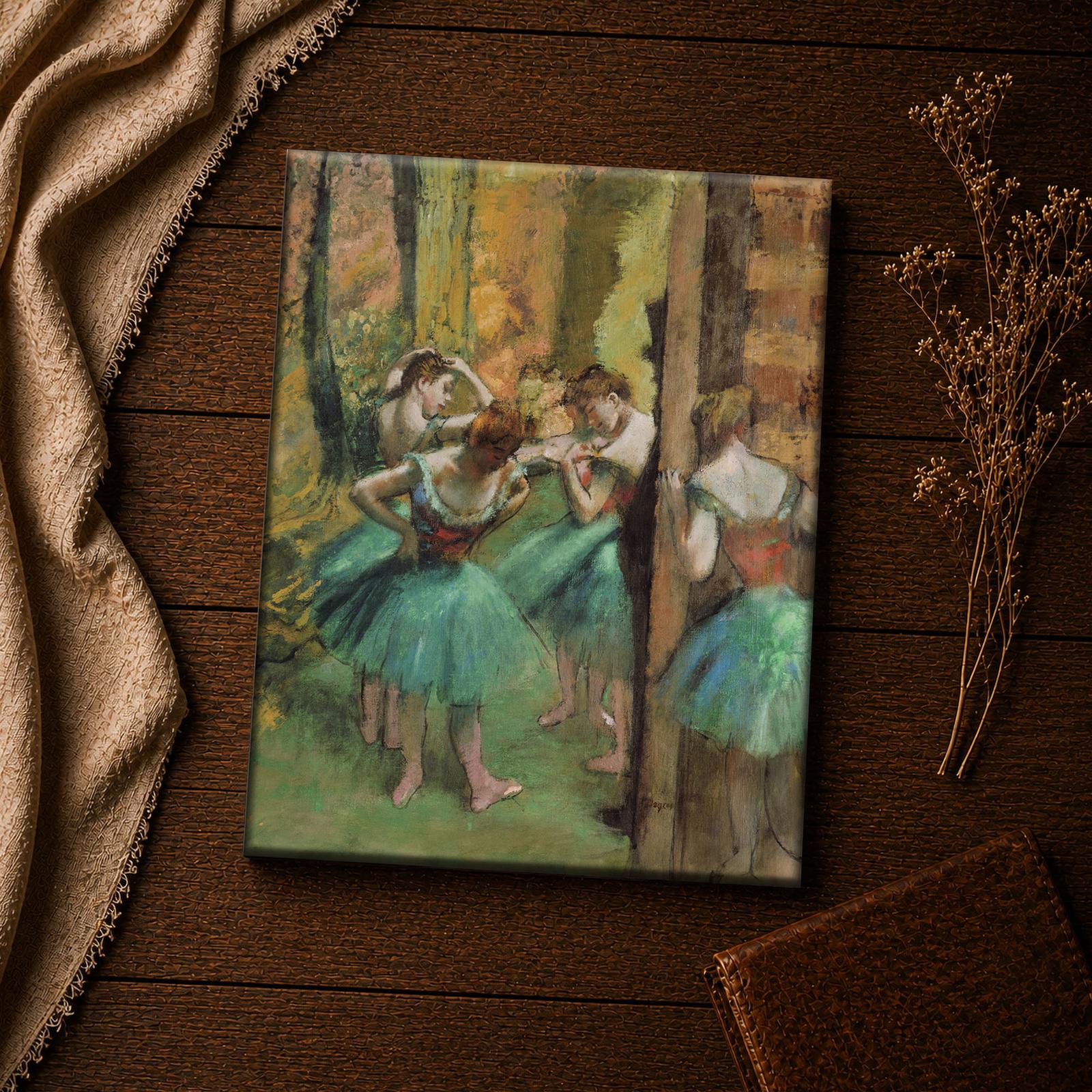 Dancers, Pink and Green canvas print close-up - Edgar Degas ballerina detail
