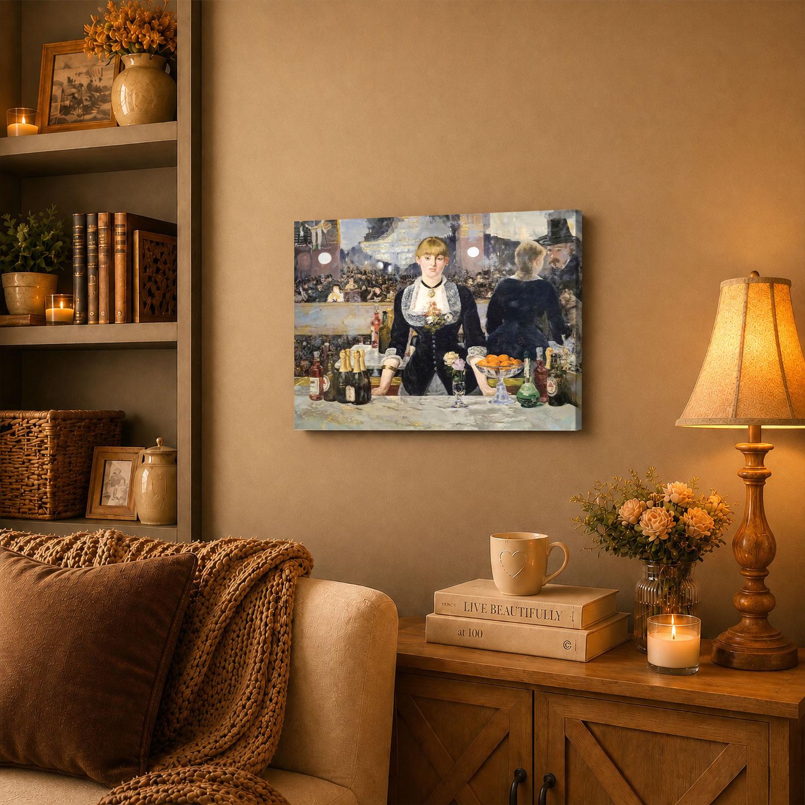 A Bar at the Folies-Bergere canvas wall art displayed in a dining room
