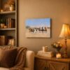 A Dash for the Timber canvas wall art displayed in a den