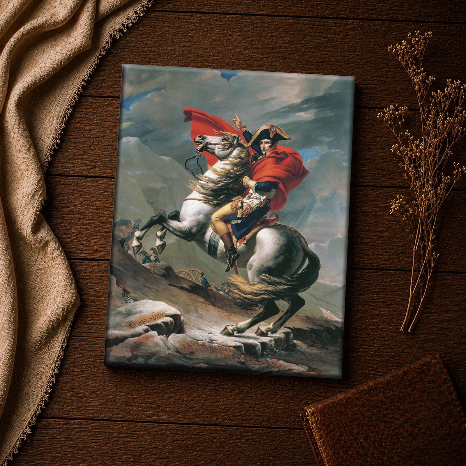 Napoleon Crossing the Alps canvas - close-up of the carved Bonaparte, Hannibal, and Charlemagne names