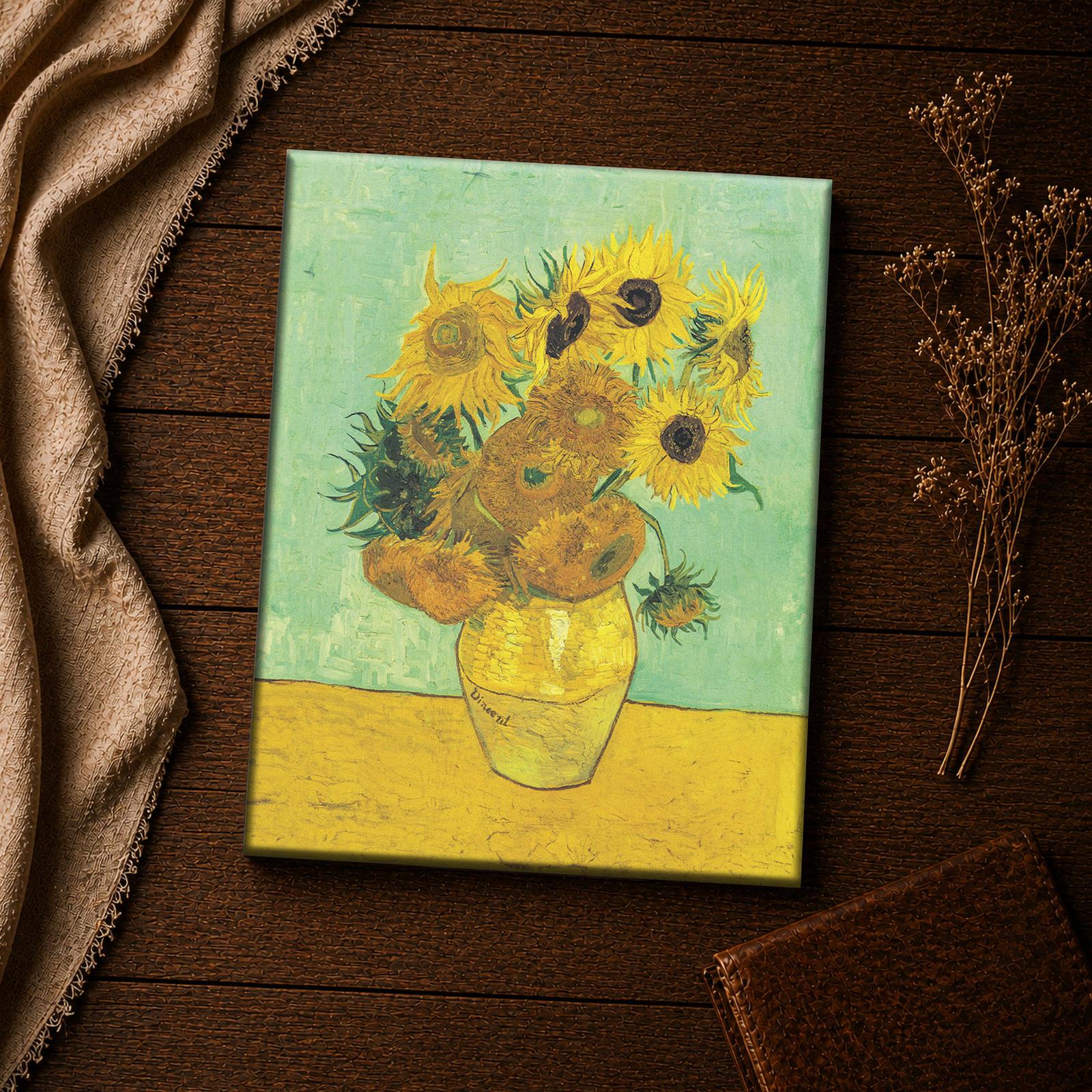 Twelve Sunflowers canvas print - turquoise ground sunflower art close-up