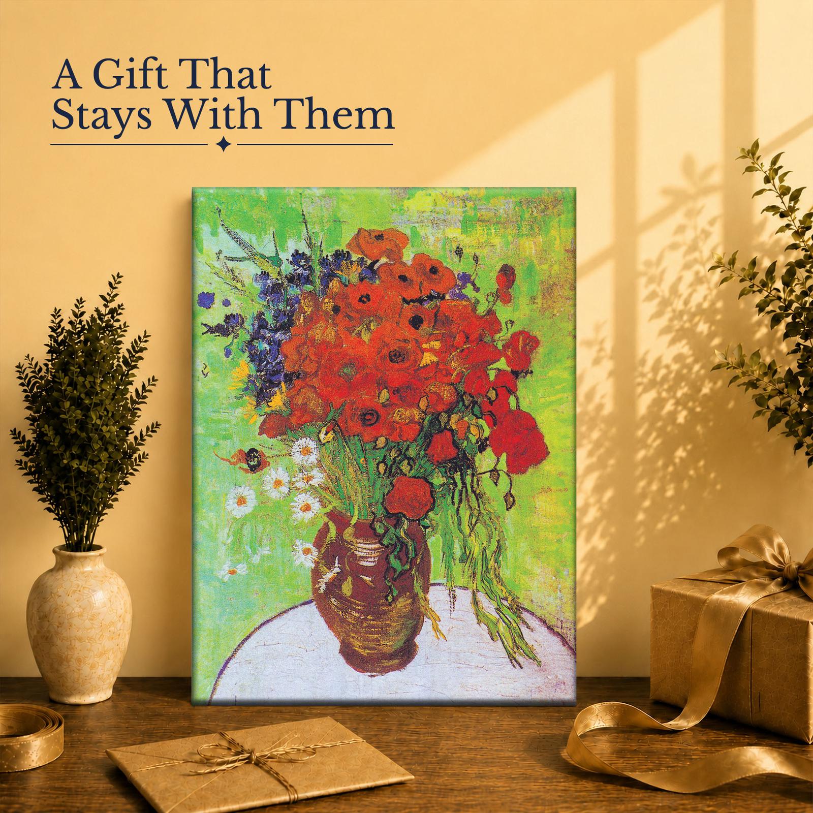 Gift for Van Gogh and floral art lovers - Red Poppies and Daisies canvas print