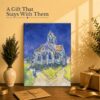 Gift for Van Gogh and landscape art lovers - blue church canvas wall art