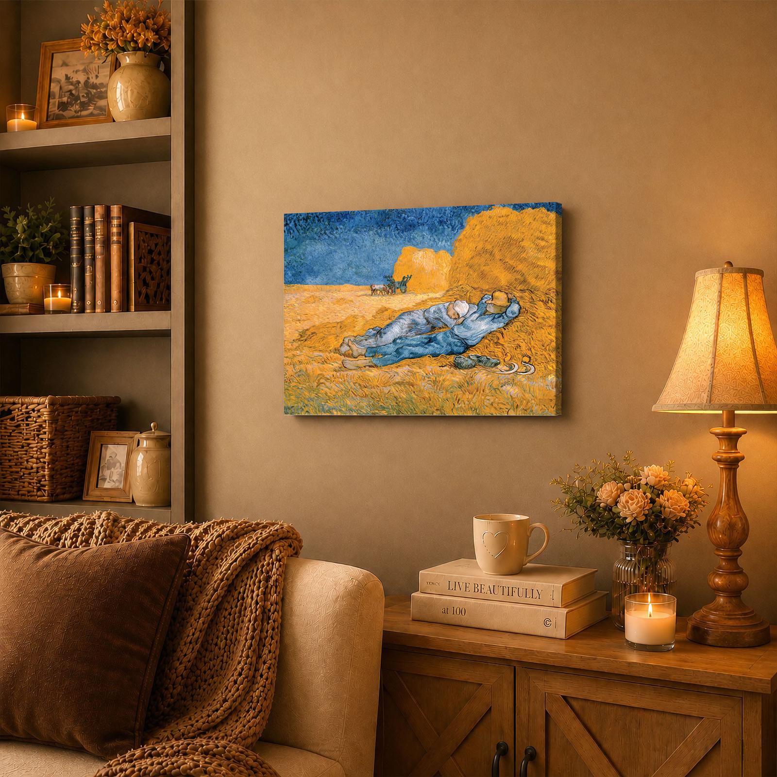 Noon Rest from Work canvas wall art displayed in a warm kitchen or dining room