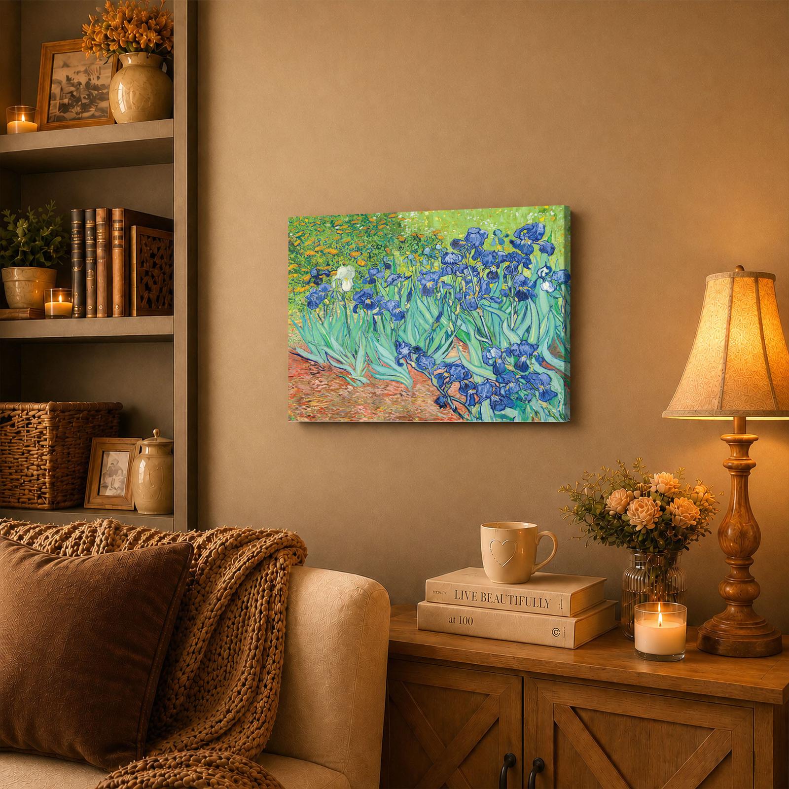 C2445C-3-11x14-1 Irises canvas wall art displayed in a bright living room or studio