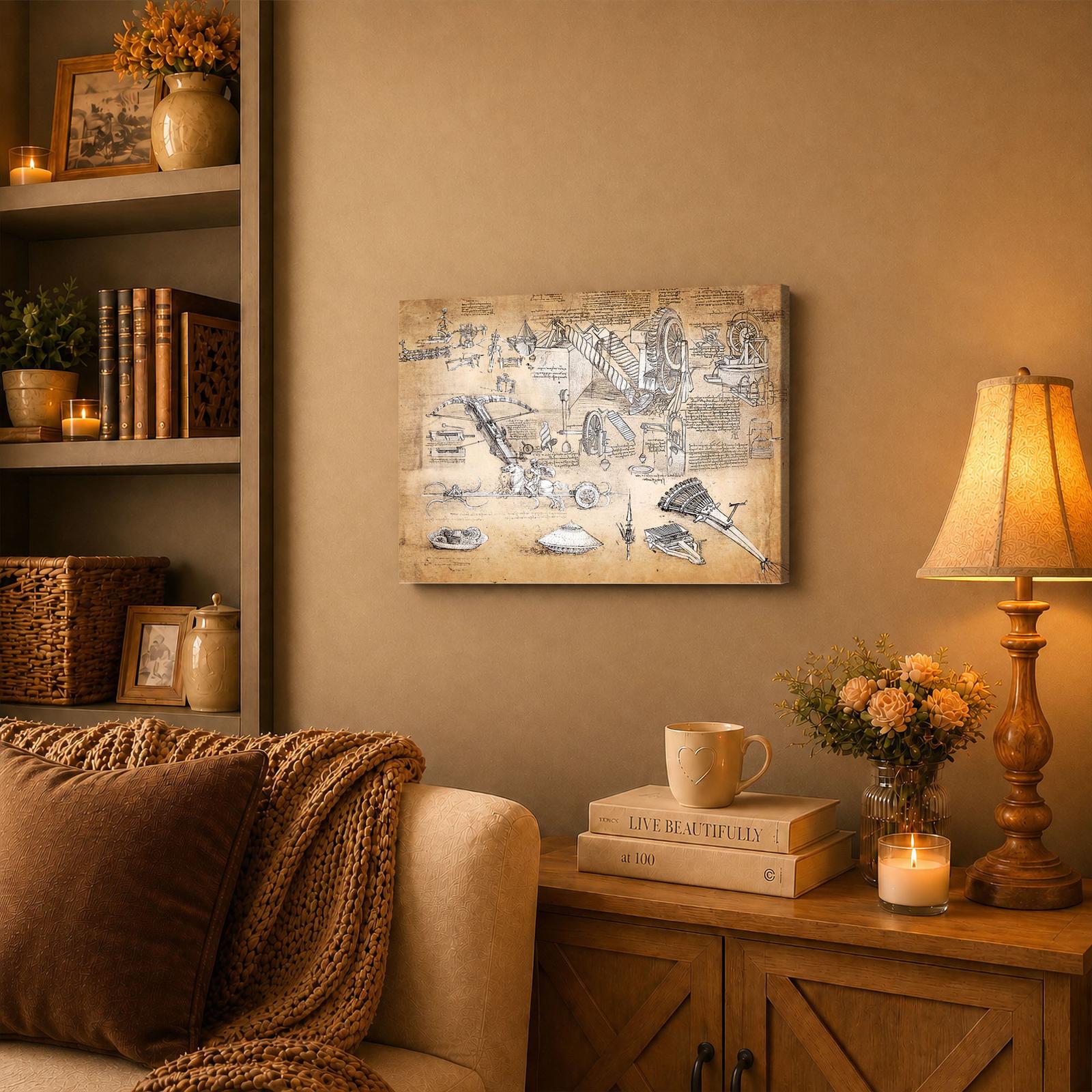 Leonardo da Vinci canvas wall art displayed in a home office