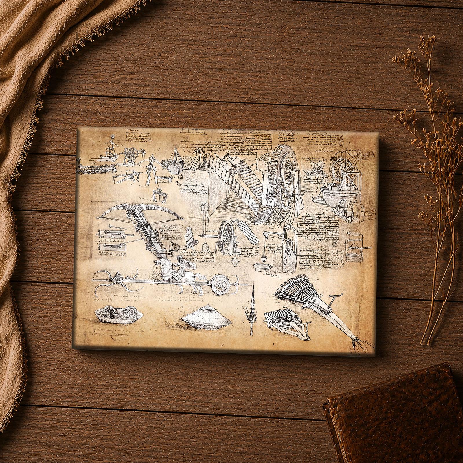 Leonardo da Vinci inventions canvas print - sketch detail wall art