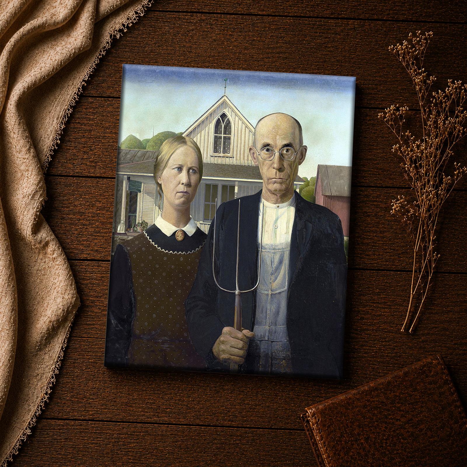 American Gothic canvas print - Grant Wood portrait detail