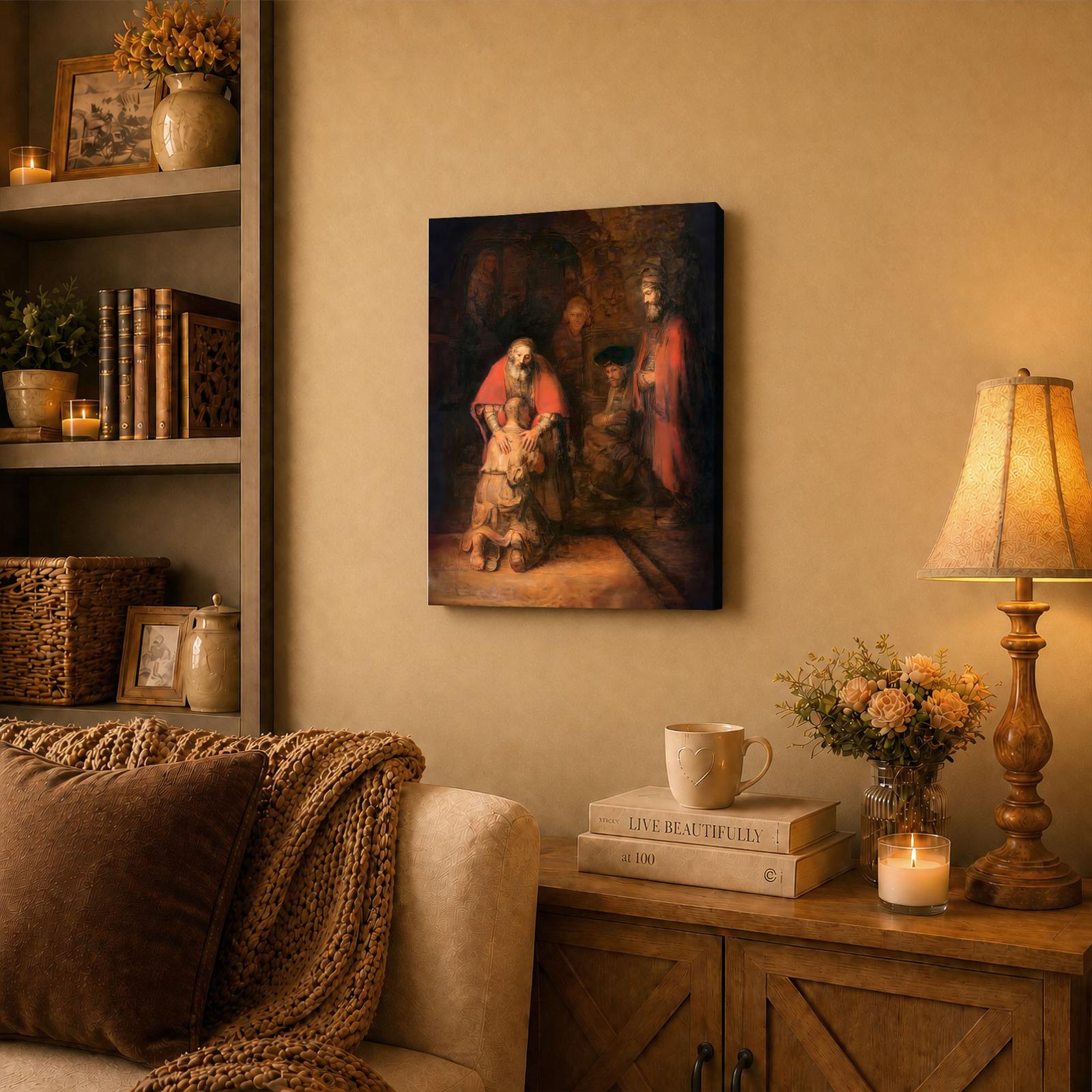 Return of the Prodigal Son canvas wall art displayed in a living room