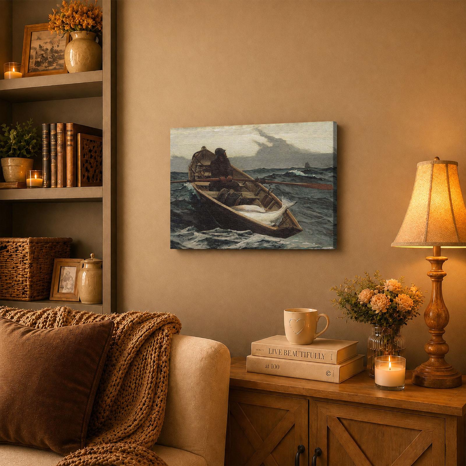 The Fog Warning canvas wall art displayed in a den