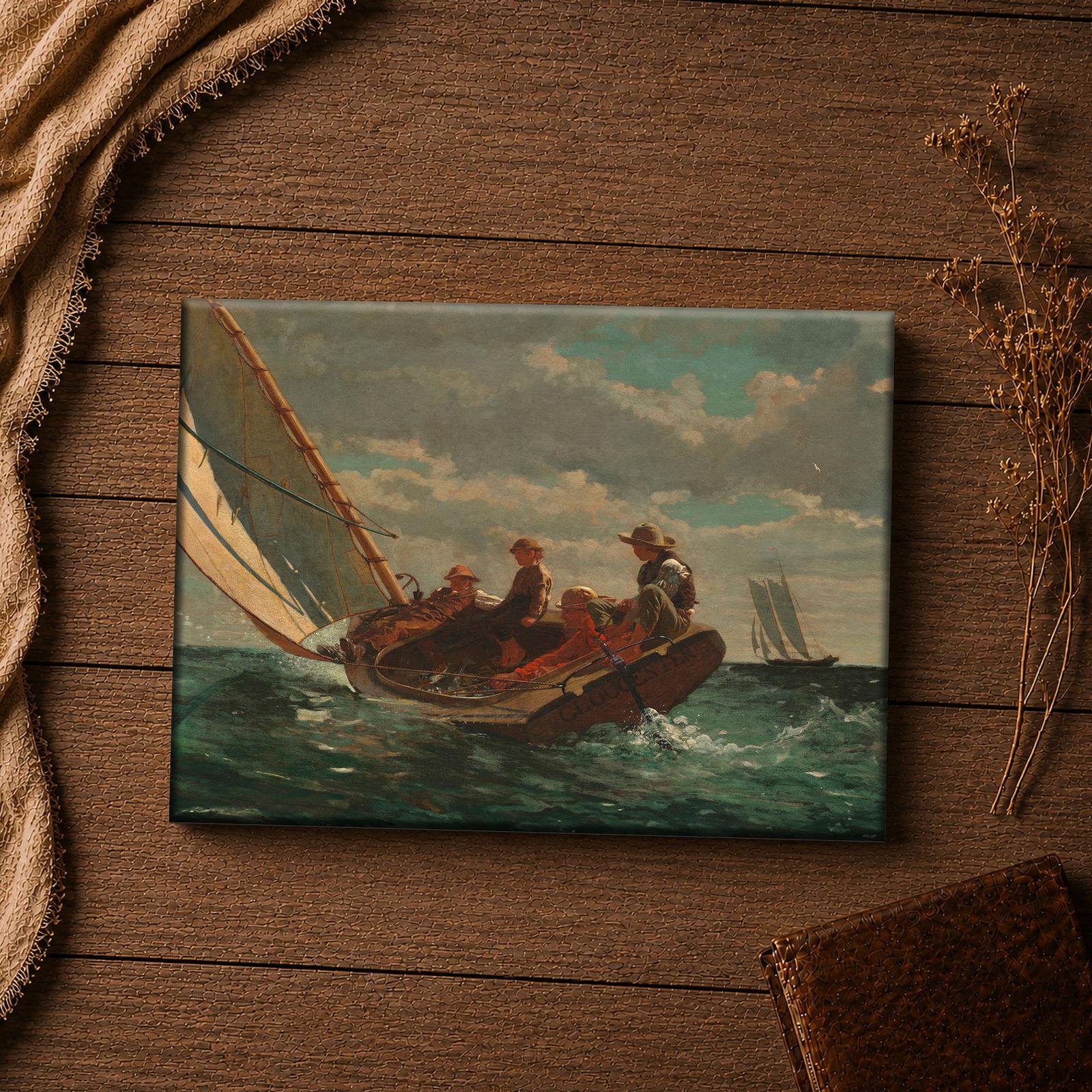 Breezing Up (A Fair Wind) canvas print close-up - Winslow Homer catboat detail