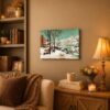 Hunters in the Snow canvas wall art displayed in a den