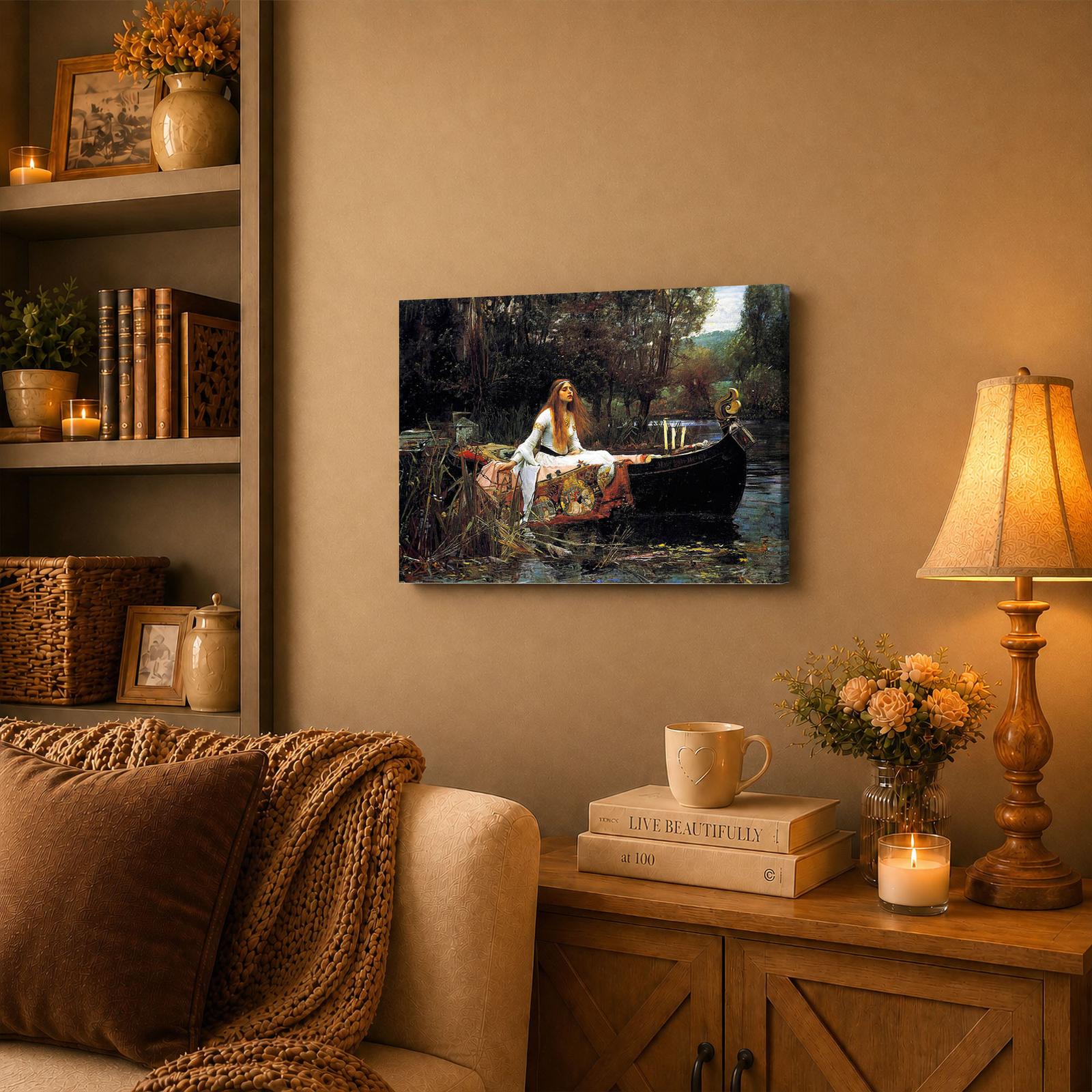 The Lady of Shalott canvas wall art displayed in a study