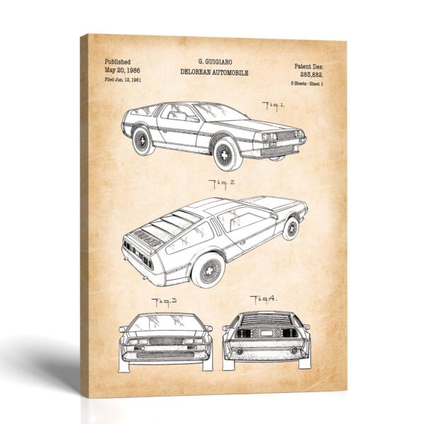 DeLorean patent canvas print - 1986 design patent by Crossroads Home Decor