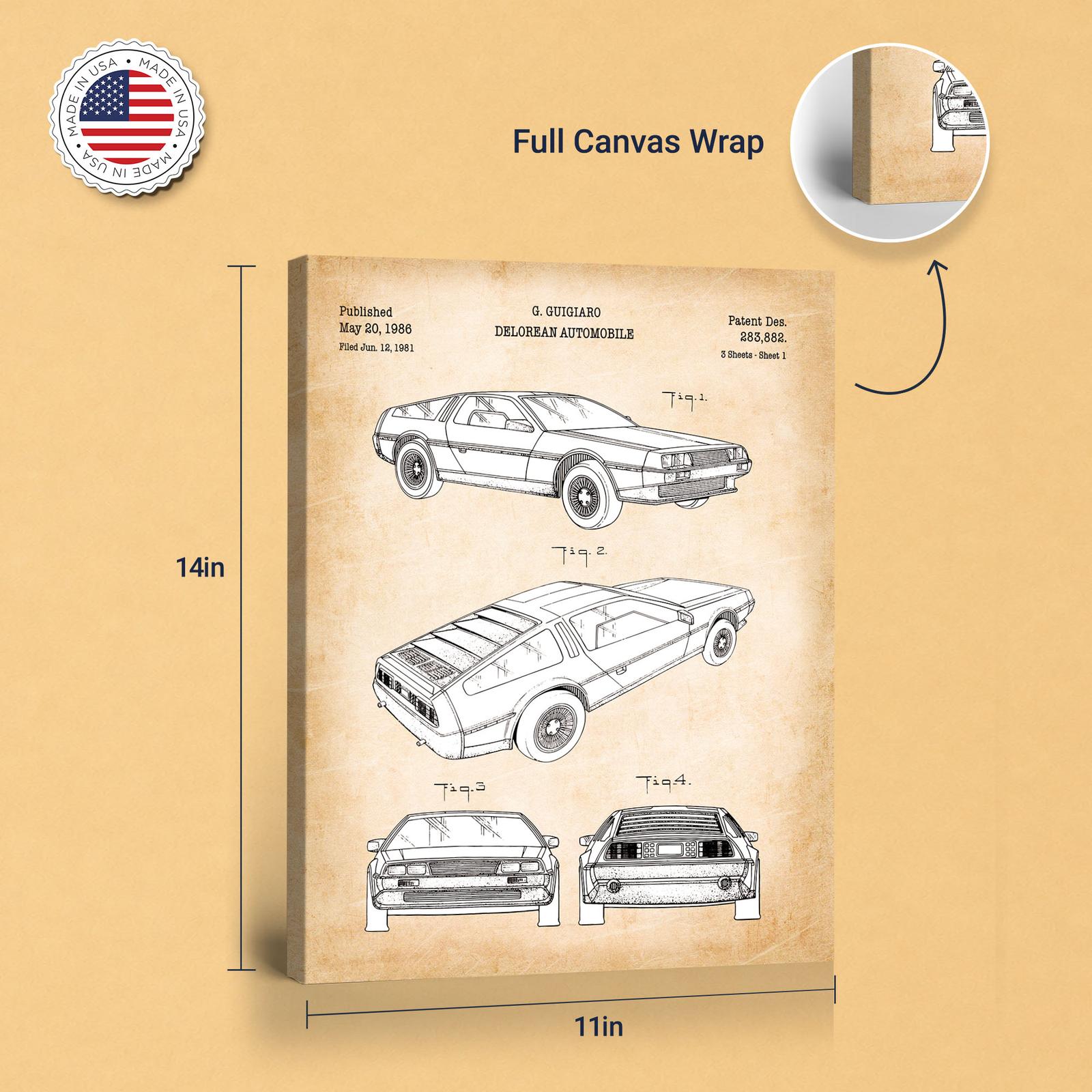 DeLorean patent canvas - gallery wrapped canvas edge detail