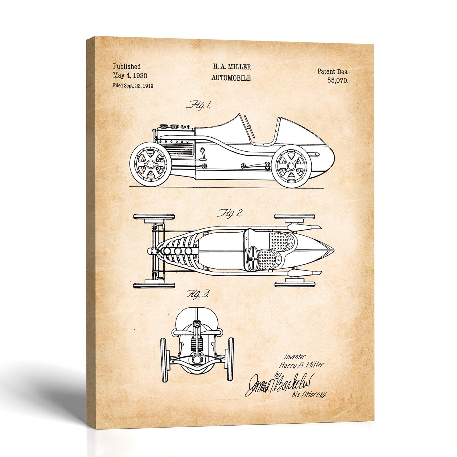 Harry Miller race car patent canvas print - 1920 design by Crossroads Home Decor