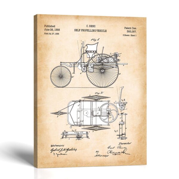 Antique car patent canvas print - 1888 patent by Crossroads Home Decor